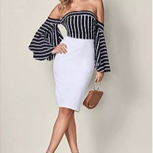 Venus Sexy blue & white cold shoulder dress sz. XL